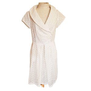 Julian Taylor‎ vintage dress size 12 faux wrap wrap collar eyelet white pockets